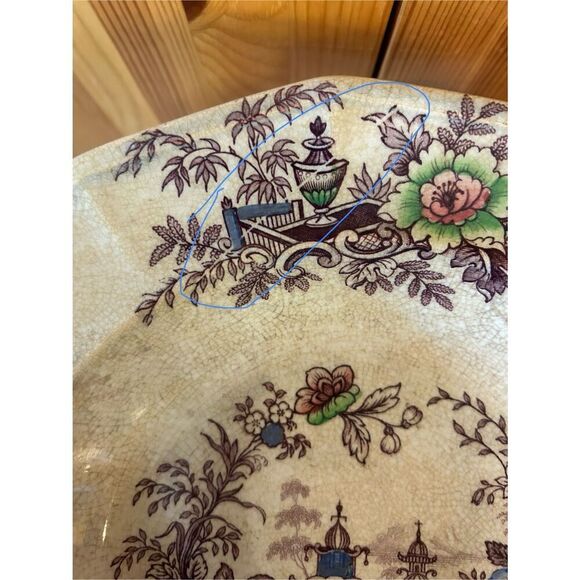 Antique J Wedgwood Tyrol Ironstone Transferware Polychrome 10.5” Bowl(8947) - Picture 3 of 13